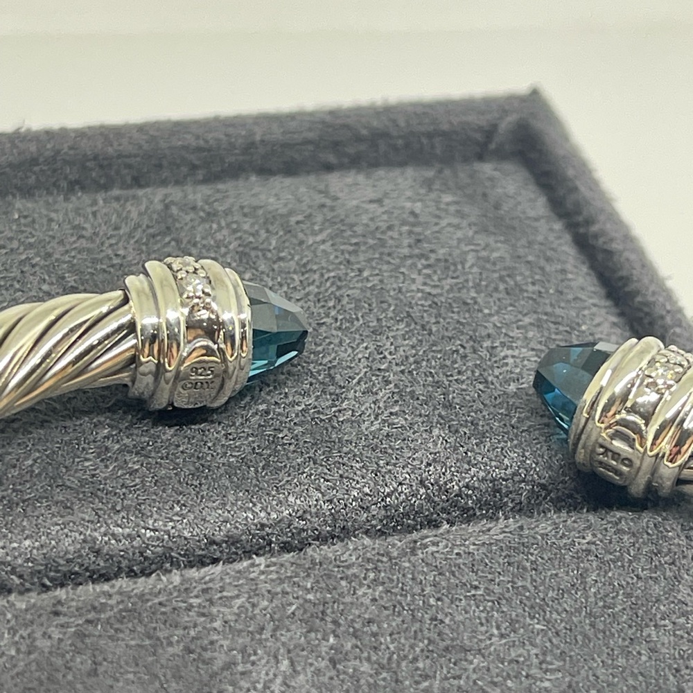 David Yurman Bracelet Sterling Silver with Hampton Blue Topaz and Diamonds, 7mm - Picture 10 of 10